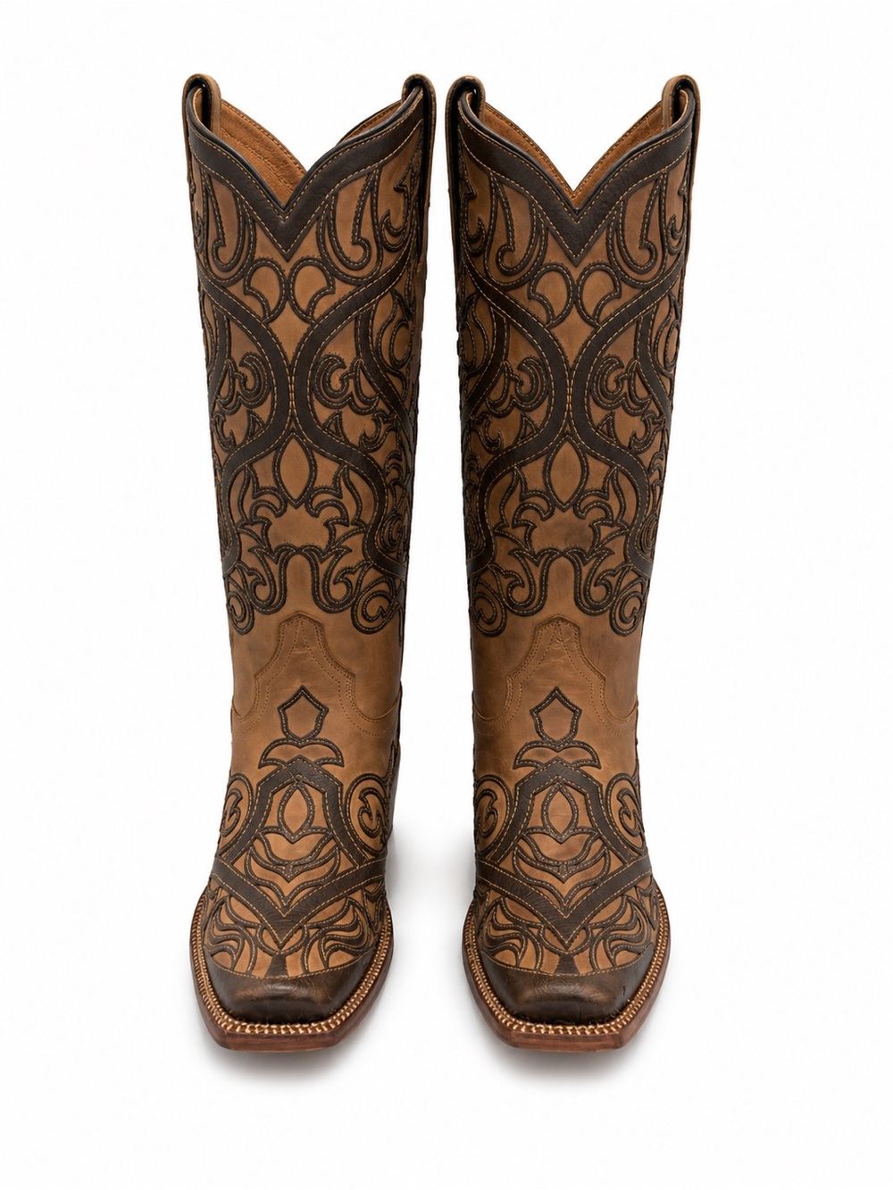 Tanner Mark Embroidered Brown Leather Western Boots